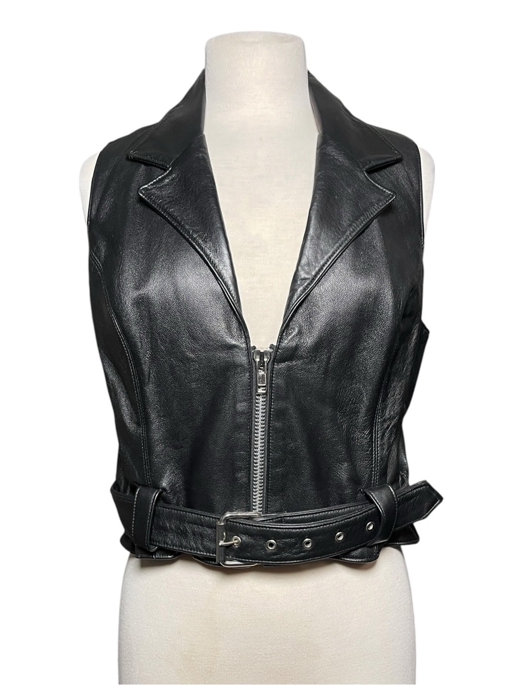 MUSĒE x L.A. ROXX VTG Women’s Black Leather Zip front Biker Moto Vest